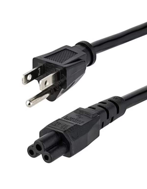 A generic picture of a NEMA 5-15P to C5 power cable showing both ends and omiting the cord proper.